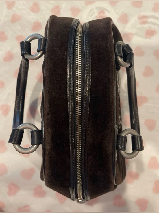 Juicy Couture Vintage Y2K Chocolate Velour Bowler Bag with Heart Charm
